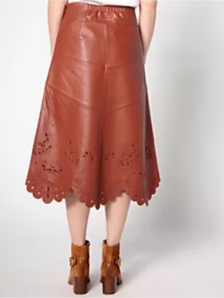 American Leather Co Scalloped Hem Midi Skirt In Brown